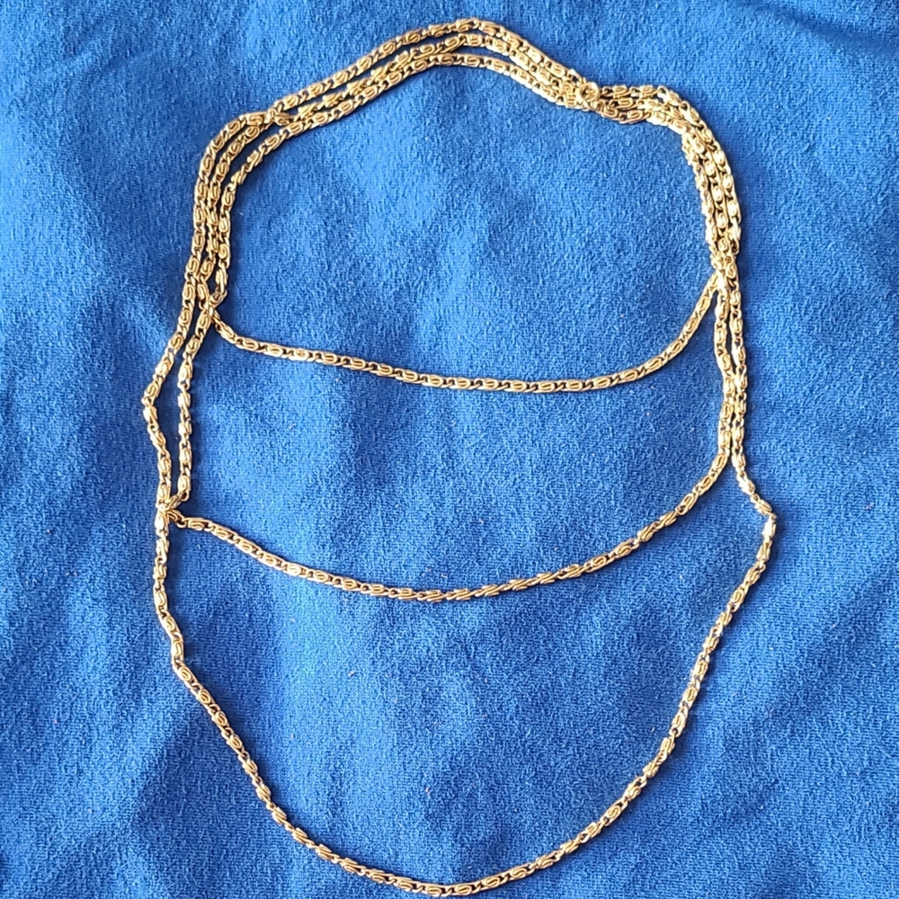 LONG Vintage Gold-Tone Scroll Link Chain Necklace 60"